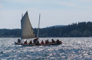 Long boat under sail